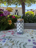 Blue RESET checkered glass - 16 oz tumbler with Bamboo Lid