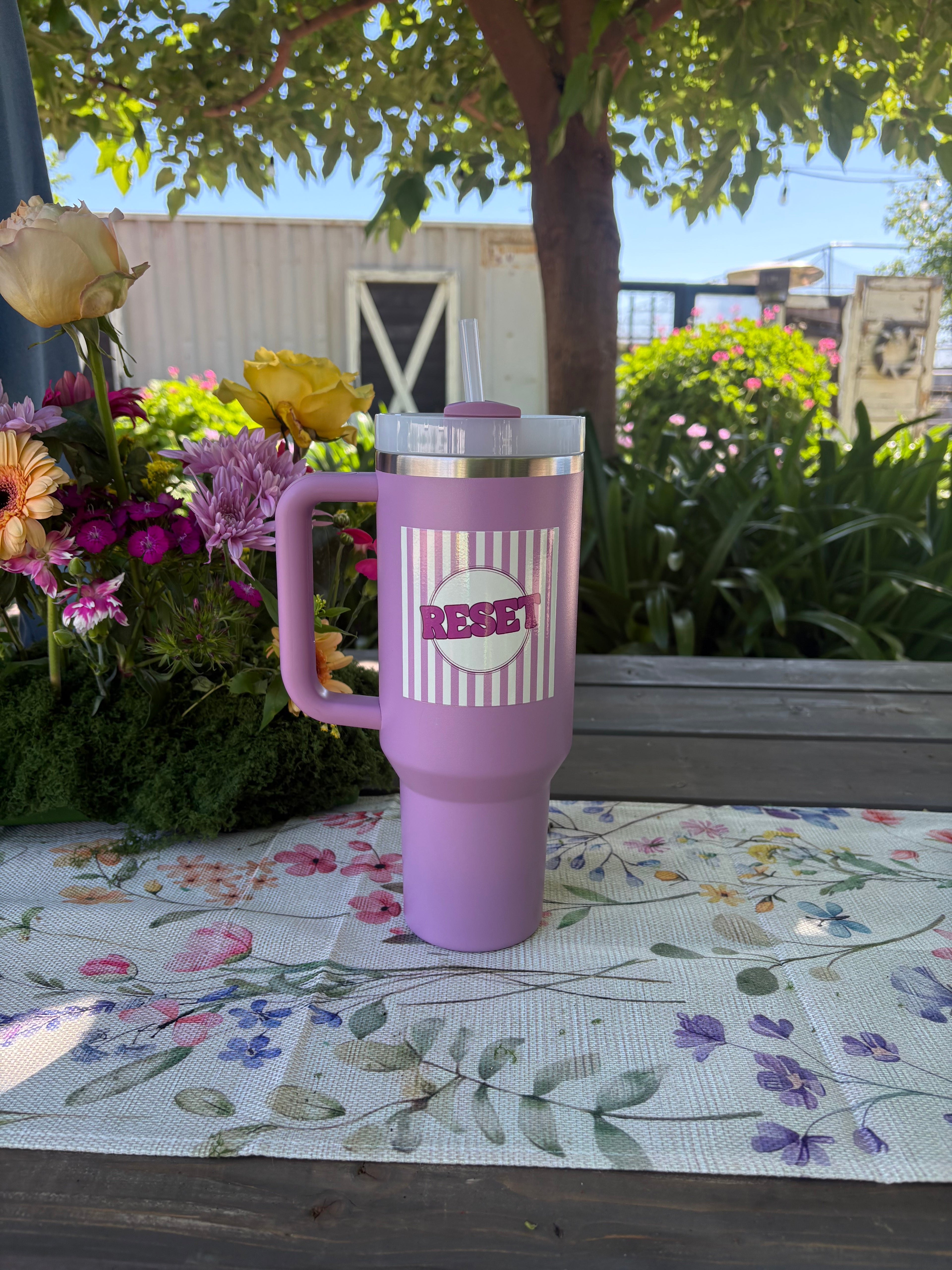 Lilac Stanley with Striped RESET Logo - FLOWSTATE TUMBLER - 40OZ
