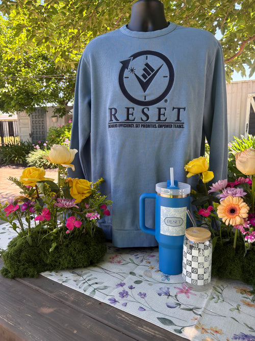 Blue Denim washed Sweatshirt with the RESET compass logo