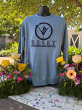 Blue Denim washed Sweatshirt with the RESET compass logo