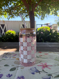 Pink RESET checkered glass - 16 oz tumbler with Bamboo Lid